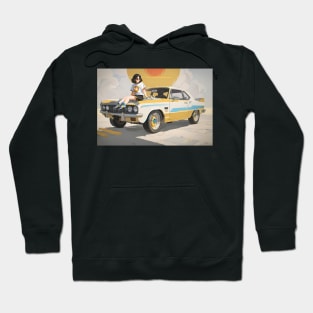 Vintage girl and retro yellow car Hoodie